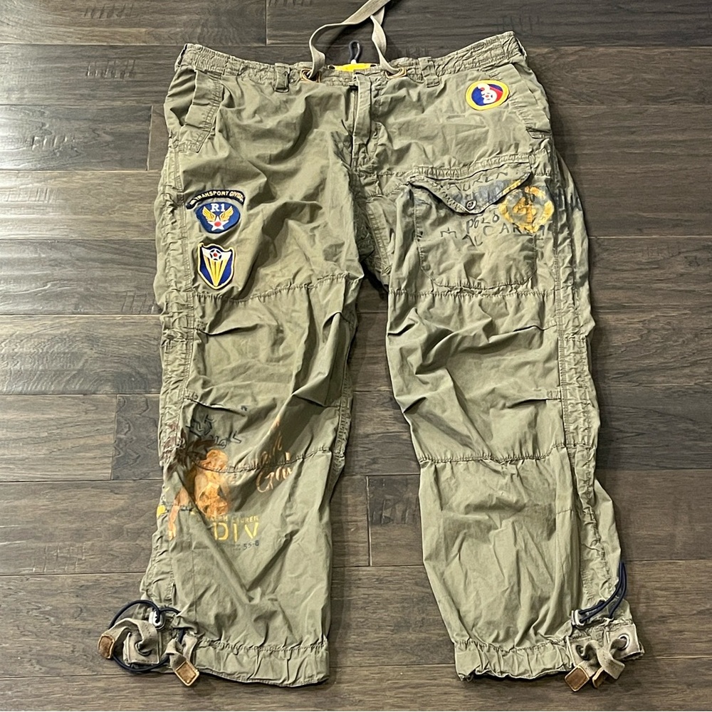 Polo Ralph Lauren Combat Cargo Pants Patches Paratrooper green Mens Size 40x32